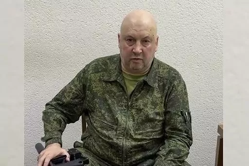 In this handout photo released by Russian Defense Ministry Press Service on Saturday, June 24, 2023, the top Russian military commander in Ukraine, Gen. Sergei Surovikin records his appeal to armed rebellion at the unknown location. Gen. Surovikin, a former commander of Russia's forces in Ukraine who was linked to the leader of an armed rebellion, has been dismissed from his job as chief of the air force, according to Russian state media. The report Wednesday, Aug. 23, 2023, came after weeks of 
