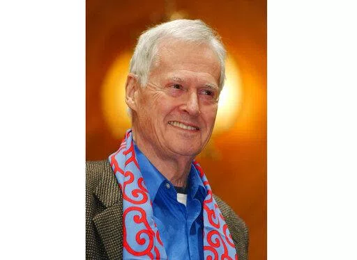 American composer Ned Rorem appears at the Curtis Institute of Music in Philadelphia after a dress rehearsal for his "Evidence of Things Not Seen" on Oct. 23, 2003. Rorem, the prolific Pulitzer- and Grammy prize-winning musician known for his vast output of compositions and for his barbed and sometimes scandalous prose, died Friday at 99. (AP Photo/Jessica Griffin, File)