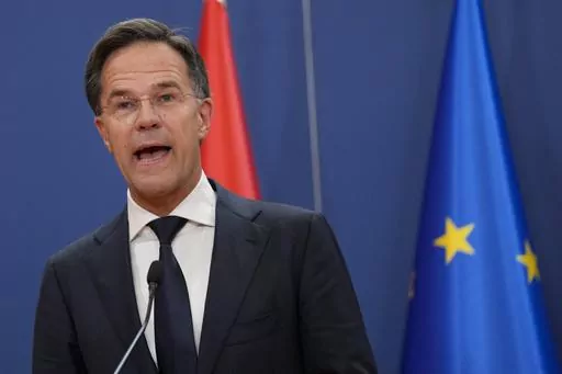 Netherland's Prime Minister Mark Rutte speaks during a press conference at the Serbia Palace, in Belgrade, Serbia, on July 3, 2023. The four parties that make up Prime Minister Mark Rutte's ruling coalition are in tense talks over ways to rein in migration, amid speculation the thorny issue could bring down the administration and force a general election. Rutte, the Netherlands’ longest serving premier, presided over late-night meetings Wednesday and Thursday that failed to broker a deal. More