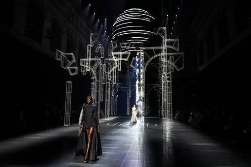 A model wears a creation for the Fendi Spring-Summer 2022 Haute Couture fashion collection, in Paris, Thursday, Jan. 27, 2022. (AP Photo/Thibault Camus)