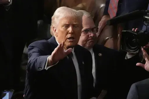 President Donald Trump departs after addressing a joint session of Congress at the Capitol in Washington, Tuesday, March 4, 2025. (AP Photo/Alex Brandon)