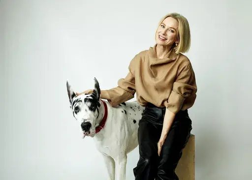 Actor Naomi Watts poses for a portrait with her Great Dane co-star Bing, to promote the film "The Friend" on Monday, March 24, 2024, in New York. (Photo by Taylor Jewell/Invision/AP)