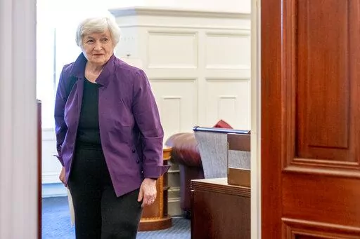 Treasury Secretary Janet Yellen arrives to meet with Irish Finance Minister Paschal Donohoe at the Treasury Department, Thursday, June 2, 2022, in Washington. Russia is poised to default on its foreign debt for the first time since the 1917 Bolshevik Revolution, further alienating the country from the global financial system amid its war in Ukraine. The country faces a Sunday, June 26, 2022 deadline to meet a 30-day grace period on interest payments originally due May 27. But it likely will take