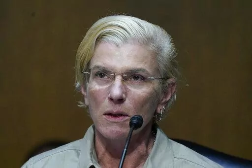 Ukrainian medic Yuliia Paievska, known to Ukrainians by the nickname Taira, speaks during an appearance before U.S. lawmakers on the Helsinki Commission, Thursday, Sept. 15, 2022 on Capitol Hill in Washington. (AP Photo/Mariam Zuhaib)