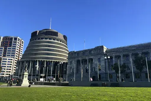 FILE -People arrive at Parliament in Wellington, New Zealand, on July 24, 2024. (AP Photo/Charlotte Graham-McLay, File)