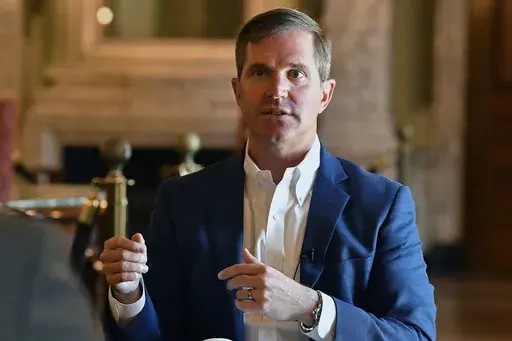 Kentucky Governor Andy Beshear speaks about the status of the construction of the Blue Oval SV Battery Plant during an interview at the Kentucky State Capitol in Frankfort, Ky., Thursday, June 6, 2024. (AP Photo/Timothy D. Easley)
