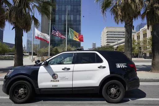 A Los Angeles Police Department vehicle is parked outside the LAPD headquarters in downtown Los Angeles on July 8, 2022. On Thursday, June 22, 2023, the Supreme Court of California ruled that police are not immune from civil lawsuits for misconduct that happens during investigations. (AP Photo/Damian Dovarganes, File)