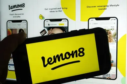 This photo shows the logo and application page for the social media site Lemon8, in New York, Wednesday, April 5, 2023. (AP Photo/Richard Drew, File)