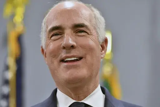 Sen. Bob Casey, D-Pa., smiles while speaking during an event at AFSCME Council 13 offices, March 14, 2024, in Harrisburg, Pa. Abortion rights, suddenly a potent political force in the aftermath of the U.S. Supreme Court's decision to leave such matters to the states, have found an unlikely champion in swing-state Pennsylvania. Casey, who will appear on the November ballot beneath President Joe Biden as they both seek reelection, has begun doing something he's never done before: attacking an oppo