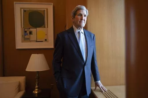 John Kerry, U.S. Special Presidential Envoy for Climate, poses for a photo during an interview with The Associated Press in his office at the State Department, Tuesday, Feb. 6, 2024, in Washington. Kerry feels he’s going out on a high note as he retires from leading U.S. efforts in international negotiations to confront ever-worsening climate change. (AP Photo/Jacquelyn Martin)