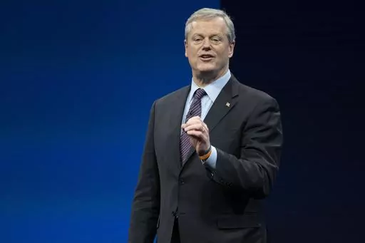 Incoming NCAA president Charlie Baker speaks during the NCAA Convention, Thursday, Jan. 12, 2023, in San Antonio. NCAA President Charlie Baker wants a federal law to regulate the way college athletes can be compensated for name, image and likeness that creates a registry of deals, agent certification and uniform contract standards. (AP Photo/Darren Abate, File)