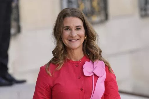 Co-chair of the Bill & Melinda Gates Foundation Melinda French Gates smiles as she leaves the Elysee Palace, June 23, 2023, in Paris. Melinda French Gates will step down as co-chair of the Bill & Melinda Gates Foundation, the nonprofit shone of the largest philanthropic foundations in the world that she helped her ex-husband Bill Gates found more than 20 years ago. (AP Photo/Christophe Ena, File)