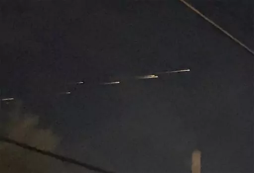 This image from video provided by Jaime Hernandez shows streaks of light travelling across the sky over the Sacramento, Calif., area on Friday night, March 17, 2023. “Mainly, we were in shock, but amazed that we got to witness it,” Hernandez said. “None of us had ever seen anything like it.” (Jaime Hernandez via AP)