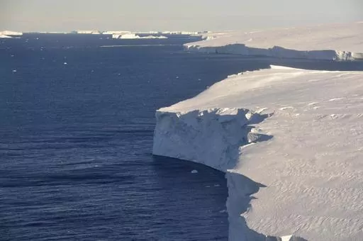 This 2020 photo provided by the British Antarctic Survey shows the Thwaites glacier in Antarctica. No matter how much the world cuts back on carbon emissions, a key and sizable chunk of Antarctica is essentially doomed to an "unavoidable" melt, a new study found. (David Vaughan/British Antarctic Survey via AP, File)