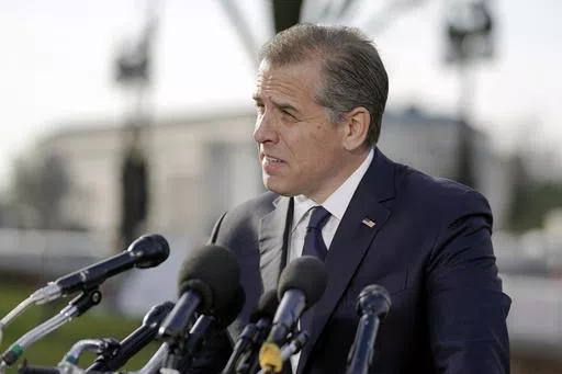 Hunter Biden, son of President Joe Biden, speaks during a news conference outside the U.S. Capitol, Dec. 13, 2023, in Washington. Hunter Biden's lawyers say claims made by a former FBI informant charged with fabricating a bribery scheme involving the presidential family may have tainted the case against the president's son.(AP Photo/Mariam Zuhaib, File)