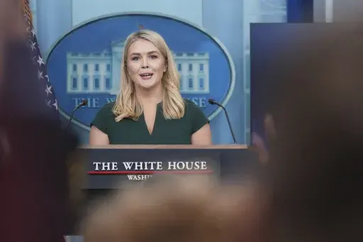 White House press secretary Karoline Leavitt speaks during a press briefing at the White House, Monday, March 17, 2025, in Washington. (AP Photo/Evan Vucci)