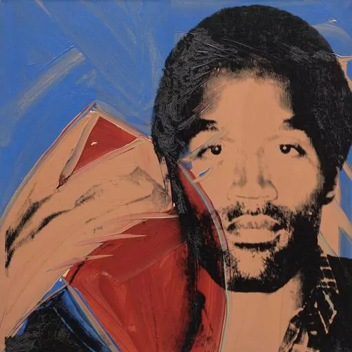 This image released by Phillips shows "O.J. Simpson," an acrylic and silkscreen ink on canvas portrait of the Buffalo Bills running back in 1977. The portrait, which was in the collection of the Pro Football Hall of Fame and deaccessioned in 2011, will be auctioned, will be auctioned in New York on May 16. (Phillips via AP)