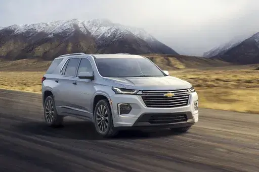 This photo provided by Chevrolet shows a 2022 Traverse. The Traverse goes about its business in an unexciting way. But for many shoppers, that's all they want from a three-row family hauler. (Courtesy of General Motors via AP)
