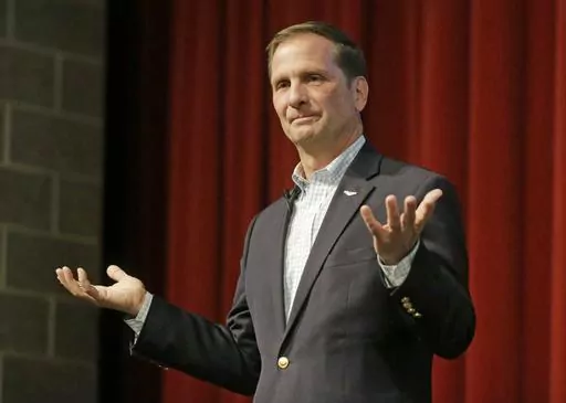 Republican U.S. Rep. Chris Stewart looks on during his town hall meeting on March 31, 2017, in Salt Lake City. Stewart is resigning from his seat in the narrowly divided U.S. House of Representatives. He said in a statement on Wednesday, May 31, 2023, that he had decided to retire due to his wife's health. (AP Photo/Rick Bowmer, File)