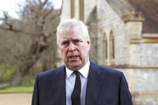 In this Sunday, April 11, 2021, file photo, Britain's Prince Andrew speaks. during a television interview at the Royal Chapel of All Saints at Royal Lodge, Windsor, England, Sunday, April 11, 2021. A lawsuit by an American who claims Prince Andrew sexually abused her when she was 17 might have to be thrown out because she no longer lives in the U.S., lawyers for the Prince said in a court filing Tuesday, Dec. 28, 2021. (Steve Parsons/Pool Photo via AP, File)