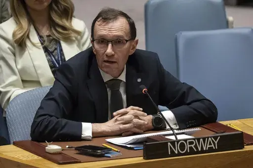Norwegian Foreign Minister Espen Barth Eide speaks during a Security Council meeting at United Nations headquarters, Jan. 23, 2024. (AP Photo/Yuki Iwamura, File)