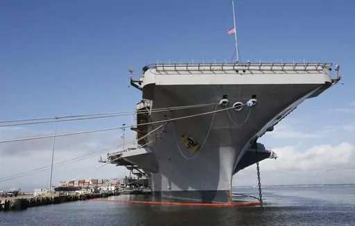 The nuclear aircraft carrier USS George Washington pier side at Norfolk Naval Station in Norfolk, Va., Sept. 30, 2016. A Navy investigation triggered by a series of suicides is recommending widespread improvements in housing, food, parking and internet for sailors, as well as changes to mental health and other personnel programs. The investigation began last year after seven service members assigned to the aircraft carrier USS George Washington died over a 12-month period ending April 2022, incl