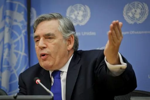 Gordon Brown, United Nations Special Envoy for Global Education and former Prime Minister of the United Kingdom, holds a news conference at U.N. headquarters, on Sept. 16, 2016. Brown told a virtual U.N. press conference on the second anniversary of the Taliban takeover of Afghanistan on Tuesday, Aug. 15, 2023, that its rulers are responsible for “the most egregious, vicious and indefensible violation of women’s rights and girls’ rights in the world today.” (AP Photo/Bebeto Matthews, Fil