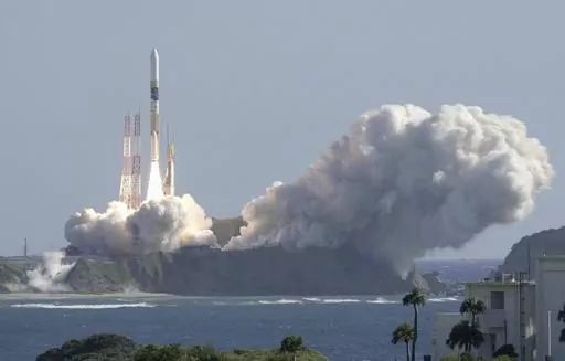 An HII-A rocket blasts off from the launch pad at Tanegashima Space Center in Kagoshima, southern Japan Thursday, Sept. 7, 2023. (Kyodo News via AP)