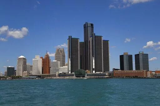 In this May 12, 2020, photo, the Detroit skyline is shown from the Detroit River. Detroit sued the U.S. Census Bureau on Tuesday, Sept. 20, 2022, over population estimates from last year that show the city lost an additional 7,100 residents, opening another front against the agency in a battle over how its people have been counted in the past two years. (AP Photo/Paul Sancya, File)