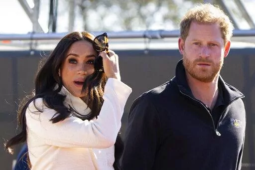 Prince Harry and Meghan Markle, Duke and Duchess of Sussex visit the track and field event at the Invictus Games in The Hague, Netherlands, Sunday, April 17, 2022. Prince Harry and his wife, Meghan, have been asked to vacate their home in Britain. Frogmore Cottage, located on the grounds of Windsor Castle west of London, had been intended as the couple’s main residence before they gave up royal duties and moved to Southern California. (AP Photo/Peter Dejong, File)