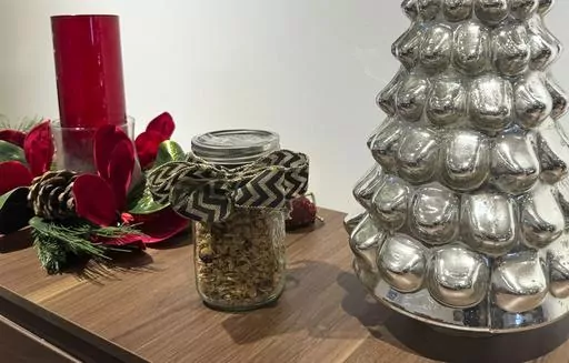 This Dec. 19, 2023 image shows a jar of homemade granola given as a gift in Larchmont, New York. (Julia Rubin via AP)