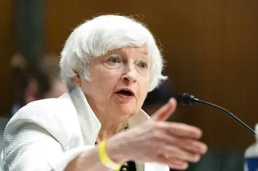 Department of the Treasury Secretary Janet Yellen testifies during a Senate Finance Committee hearing to examine President Joe Biden's proposed budget request for fiscal year 2023, on Capitol Hill, Tuesday, June 7, 2022, in Washington. (AP Photo/Manuel Balce Ceneta)