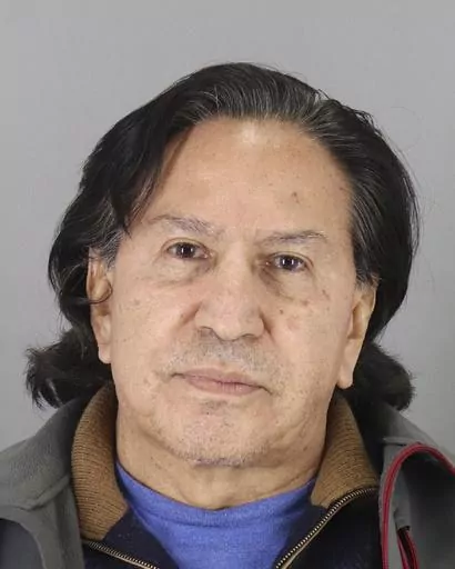 This booking photo released on March 18, 2019, by the San Mateo County Sheriff's Office shows former Peruvian President Alejandro Toledo Manrique. A United States federal court has denied Toledo's appeal to stop his extradition to his native country to face corruption charges. Toledo filed for a stay on his extradition pending a legal challenge to the U.S. State Department's decision to send him back to Peru where he is accused of taking $20 million in bribes from Odebrecht, a construction giant
